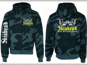 Skinhead - Pride, Strength, Family hrubá maskáčová mikina na zips s kapucou vzor Nightcamo-Nočný maskáč "Splinter"